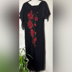 American angel Black Dress with Red Rose Embroidery 3X